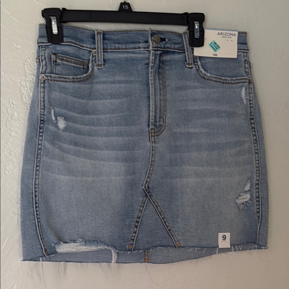 Arizona Jean Company Light Blue Distressed Denim Mini Skirt